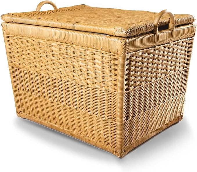 The Basket Lady Lift-Off Lid Wicker Storage Basket, Large, 24.5 in L x 18 in W x 17.5 in H, Sandstone-VerdiqueGarden