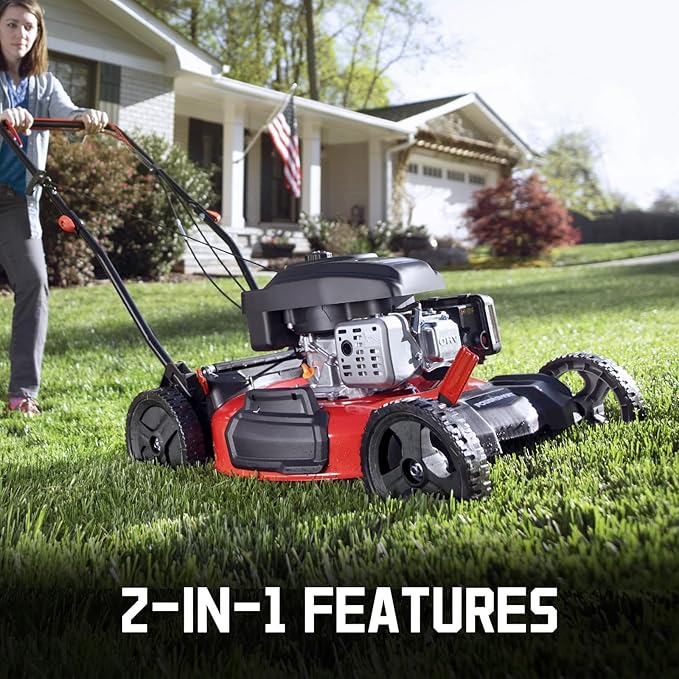PowerSmart 21 in. Gas Lawn Mower with 144cc OHV Engine, 2-in-1 Push Mower with Mulching & Side-Discharge-VerdiqueGarden