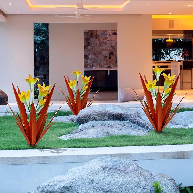 Homight Metal Agave Plant Outdoor Decoration Outdoor Garden Decoration Lily Mexican Yard Art Plant Garden Agave Lily Decorative Garden Gift… (2 Big Yellow Lilies)-VerdiqueGarden