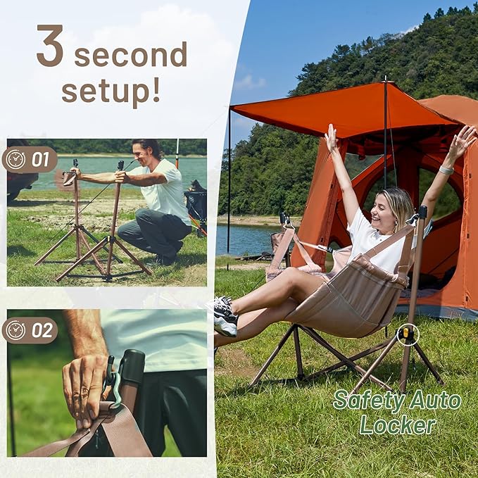 TIMBER RIDGE Hammock Camping Chair with Adjustable Backrest, Heavy Duty Folding Hammock Chair Supports 300lbs, Portable Hammock Chair for Camping, Travelling and Patio, Tan 2 Pack-VerdiqueGarden