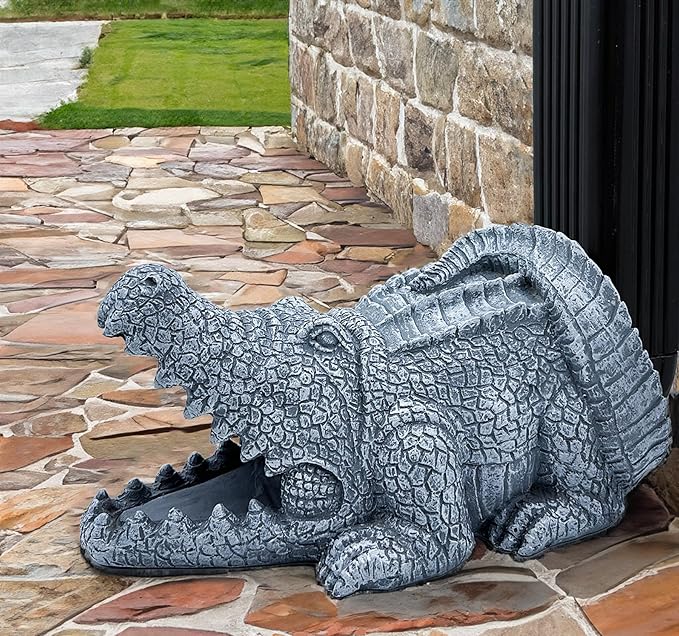 Realistic Crocodile Statue, Garden Rain Downspout Diverter, Splash Block & Gutter Extender, Decorative 3"x4" Gutter Extension, Outdoor Decor Sculpture, Unique Gutter Downspout Decoration-VerdiqueGarden