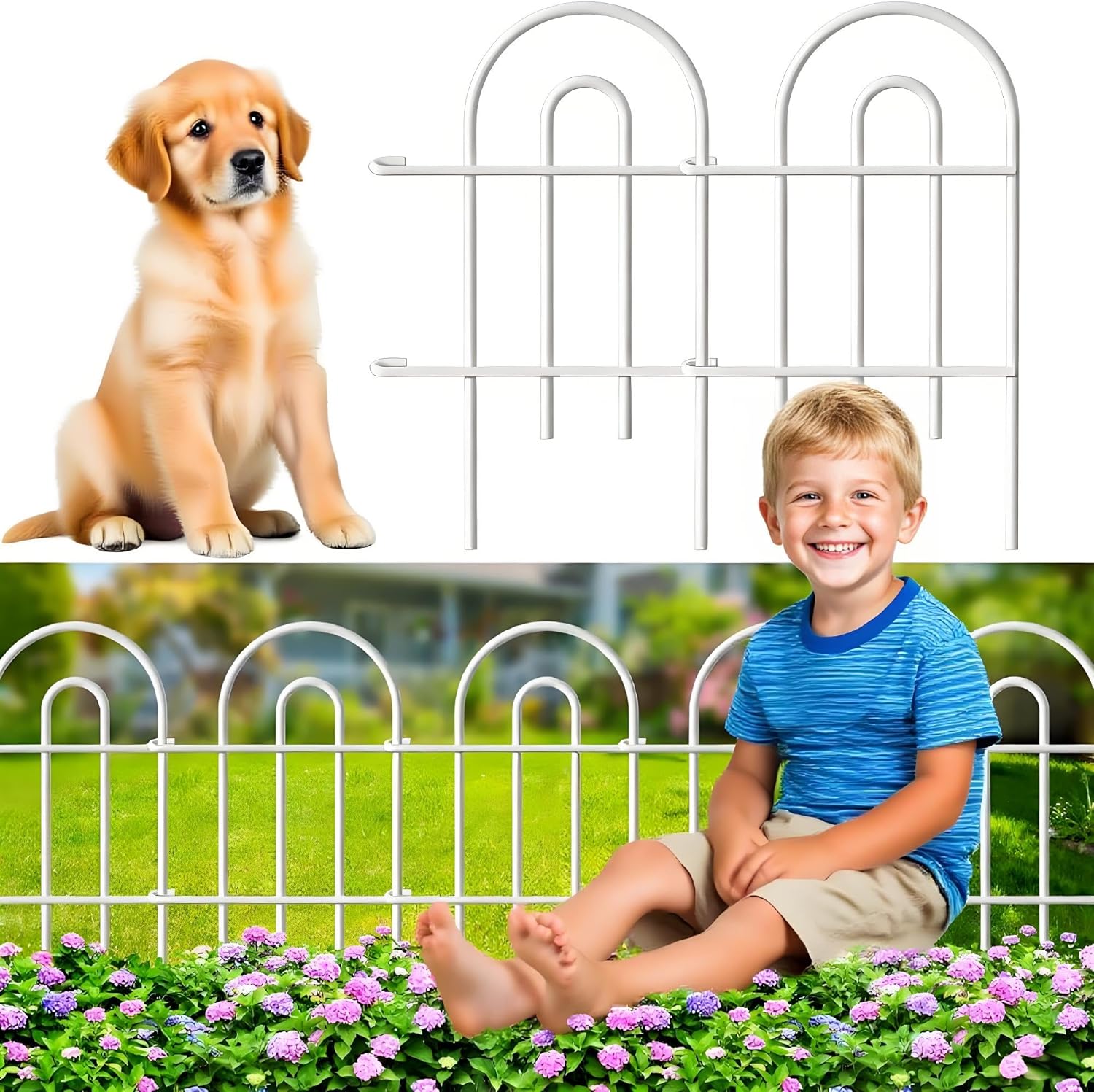 AMAGABELI GARDEN & HOME 25 Panels 24in(H)×35ft(L) Decorative Garden Fences and Borders for Dogs No Dig Rustproof Metal Fence Panel Garden Edging Border Animal Barrier Fencing for Flower Bed Yard White-VerdiqueGarden