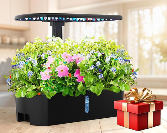Hydroponics Growing System Kit 12 Pods Indoor Garden, Hydroponic Herb Garden Kit Indoor with LED Grow Light, Smart Indoor Garden, Adjustable Height, Auto Timer, Quiet Pump, Gift for Mom Women, Black-VerdiqueGarden