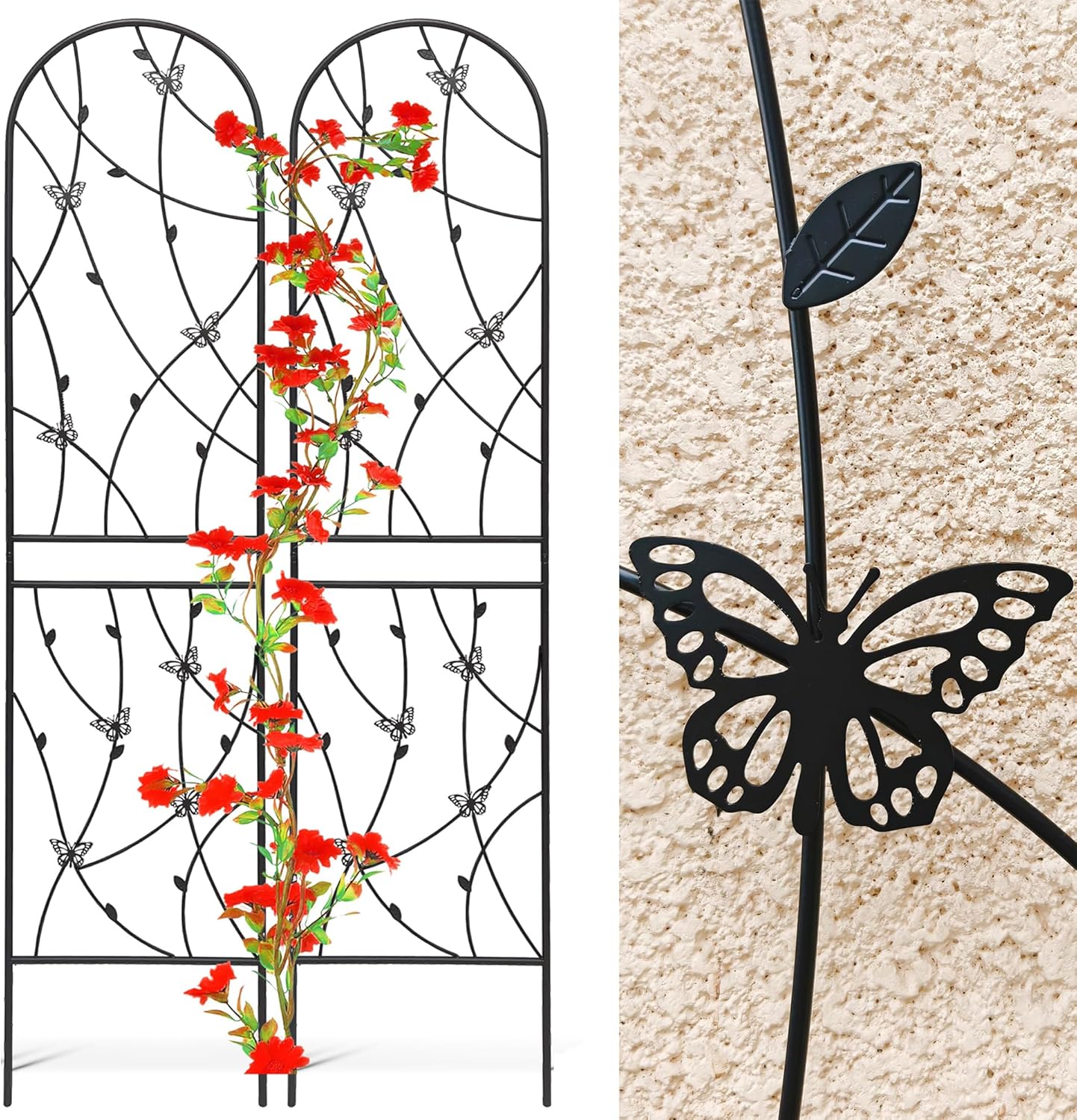 6 Pack Metal Garden Trellis 86.7" Tall Outdoor Climbing Plant Support for Roses, Flowers, Rustproof Durable Black Galvanized Tube, Lawn Garden Fence Decor Screen, 86.7" H-VerdiqueGarden