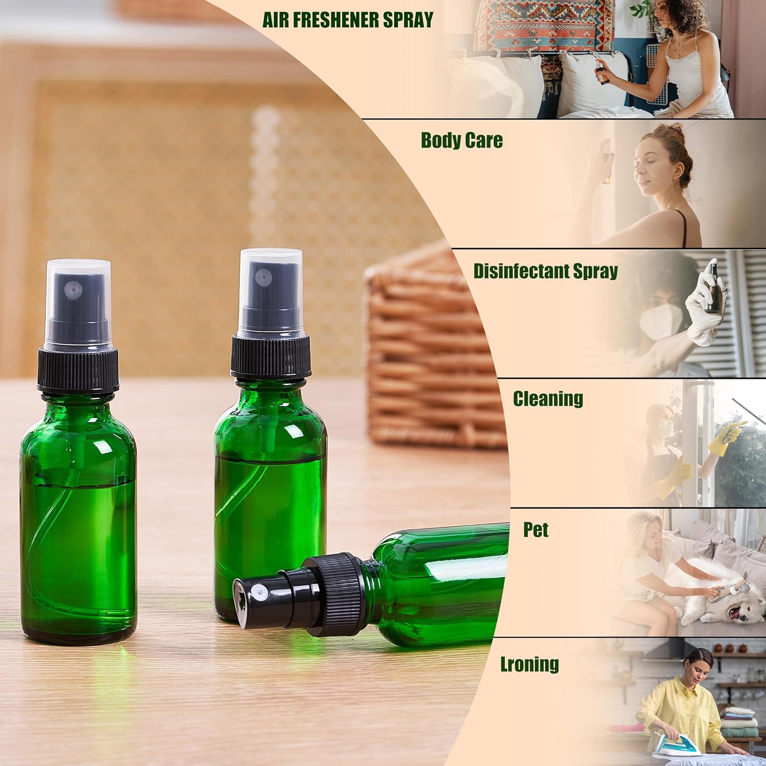 2 oz Glass Spray Bottles, Reusable Fine Mist Sprayer Small Spray Bottle, Leak-Proof Design, Perfect for Travel, Skin Care, Perfumes, Botanical, Cleansing (Green, 2oz-24pcs)-VerdiqueGarden
