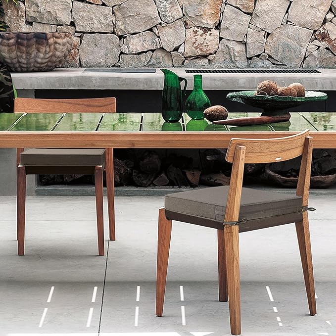 Sunbrella Square Corner Seat Cushions, 19" x 19" x 3", Set of 4, Indoor Outdoor Water Repellent Universal Chair Pads with Ties for Patio Furniture, Garden Dining Chairs, Cast Shale-VerdiqueGarden