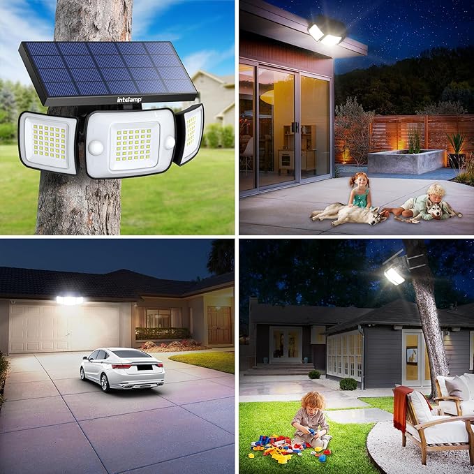 intelamp Solar Flood Lights Outdoor Waterproof, 6000mAh 1200LM Solar Powered Dual Motion Sensor LED Lighting Dusk to Dawn Security Floodlight Exterior with Remote for Outside Garden House Yard Porch-VerdiqueGarden