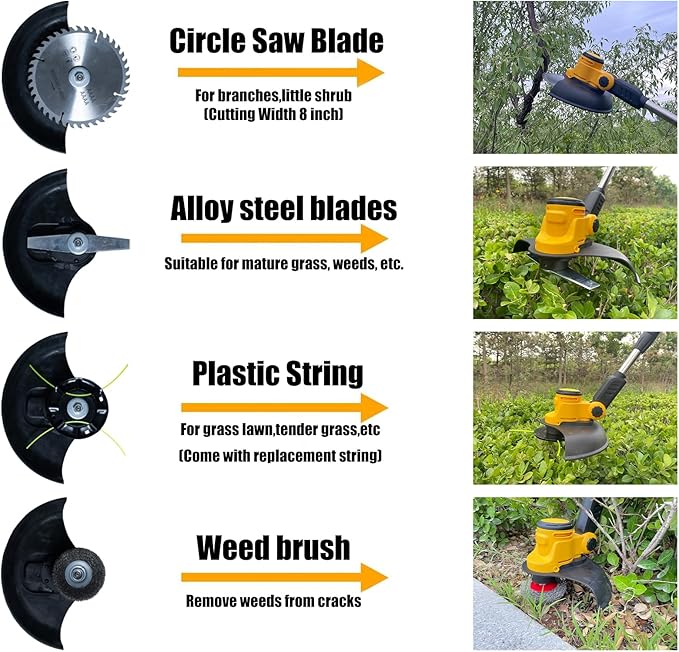 Electric Weed Wacker Cordless for Dewalt 20 V Battery, 4-in-1 Battery-Powered Mower, Lightweight Cordless Weeder for Lawn, Yard and Brush Mowing (Battery Free, Yellow)-VerdiqueGarden