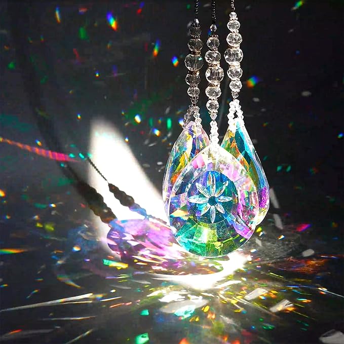 HDCRYSTALGIFTS Pack of 3 Crystal Suncatchers,AB Colored Sun Catchers with Crystals for Window Hanging Rainbow Maker Prisms Suncatchers Indoor Outdoor Decorations Ornaments-VerdiqueGarden