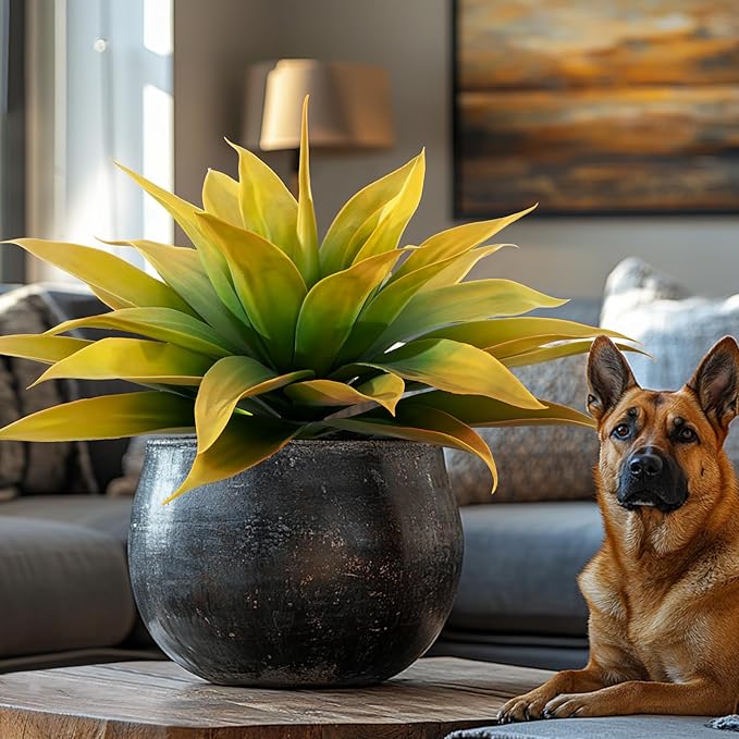 Artificial Plants Outdoor Faux Plant,Artificial Agave Faux Hostas Outdoor Uv Resistant Artificial Plants Indoor Fake Plant Artificial Agave Plant Indoor(2pcs, 28") Yellow-VerdiqueGarden