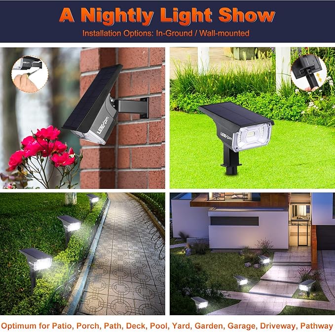 Solar Spot Lights, IP65 Waterproof 40 LEDs Landscape Spotlights,USB & Solar Powered Wall Lights Dark Sensing Auto On/Off,3 Modes Outdoor Solar Garden Lights for Yard Porch 2 Pack-VerdiqueGarden