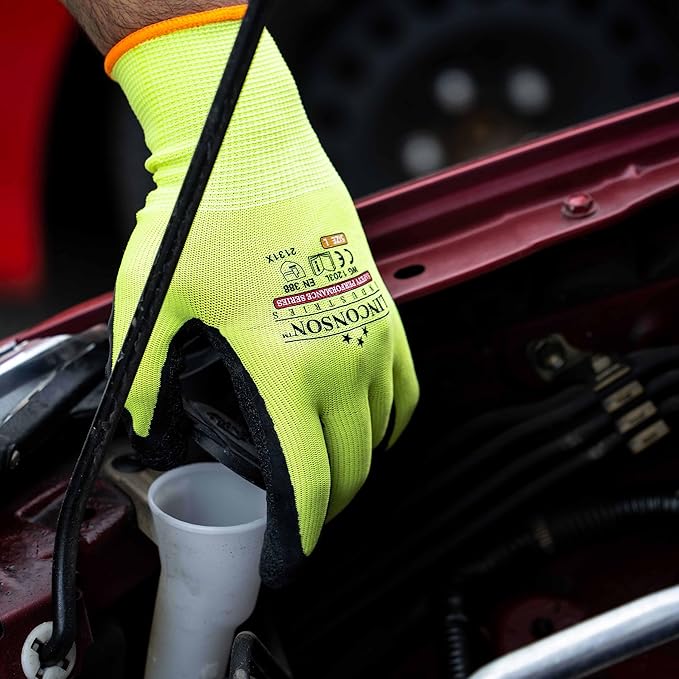 linconson 12 Pack Safety Performance Series Construction Mechanics Wrinkle Latex Work Gloves-VerdiqueGarden