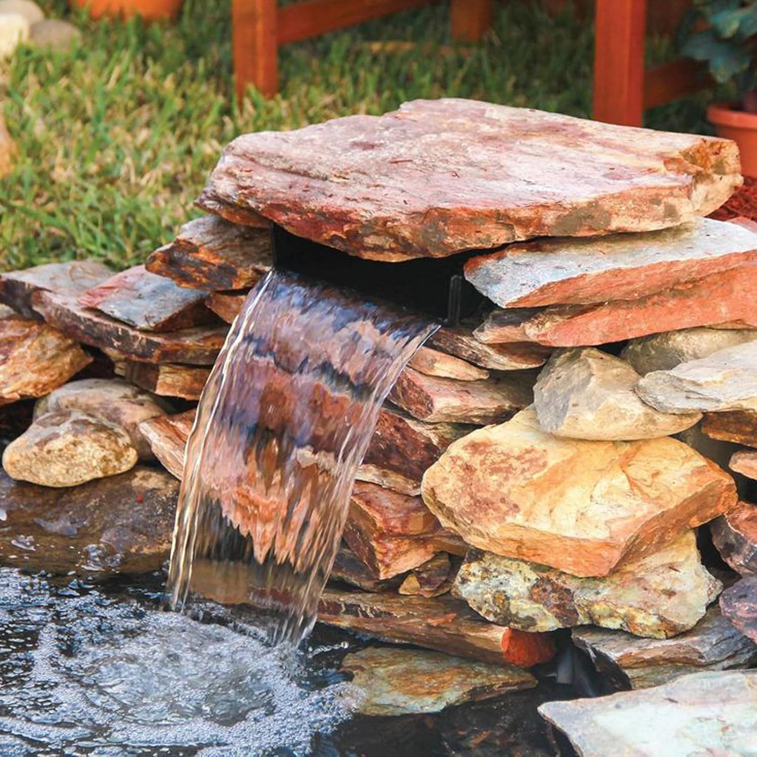 Biling 8" Pond Waterfall for Outdoor Ponds, Waterfall Spillway Pond Kit with 40W 660GPH Pump, Stainless Steel Waterfall Box and 9.8FT Corrugated Tubing for Water Garden, Ponds and Water Features-VerdiqueGarden