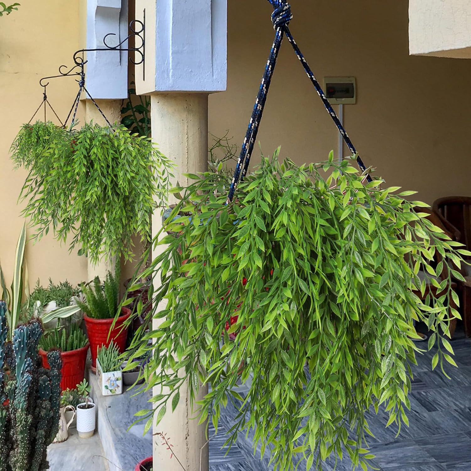 RECUTMS Artificial Weeping Willow 6Pcs,Plastic Leaves Twig Plants Greenery Fake Hanging Ivy Garland UV Resistant for Indoor Outdoor Home Garden Wall Baskets Wedding Party Table Planter Filler Decor-VerdiqueGarden