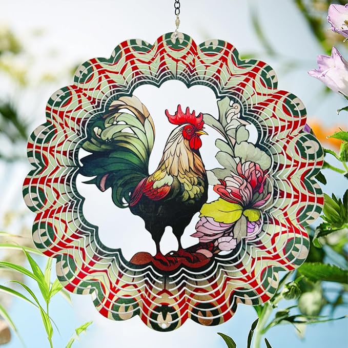 Rooster Metal Wind Spinners - Gifts for Women Mom Grandma Wife, 12 inch 3D Indoor Outdoor Garden Decoration Crafts Cock Wind Spinner, Unique Outdoor Ornament-Suitable As a Creative Gift-VerdiqueGarden