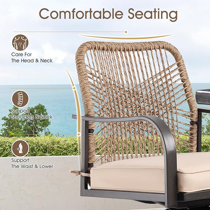 Outdoor Bar Stools Set of 2, Patio Swivel Counter Height Rattan Bar Stools, Patio Wicker Bar Swivel Chairs with Cushion, Outdoor Pool Bar Chairs for Backyard Garden Balcony w /360 Rotation-VerdiqueGarden