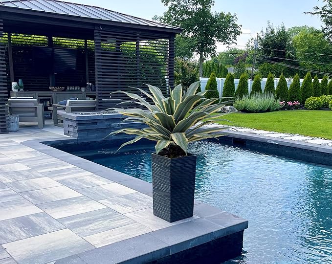 SUNPRAIRIE 32 Inch Tall Large Faux Agave Plant with Two-Tone Sawtooth Edged Leaves; Planted in Black Pot with Real Stone Pebbles. Large Artificial Plants Indoor and Outdoor.-VerdiqueGarden