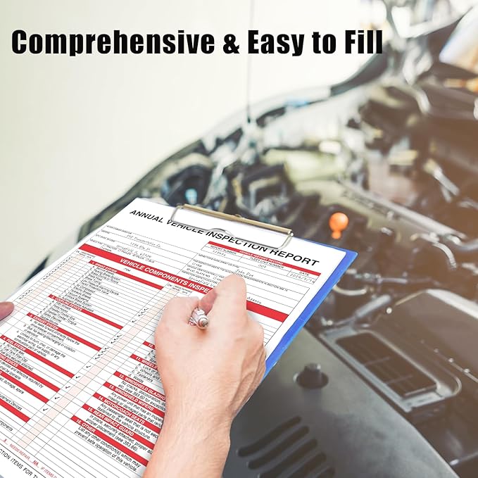 Goldenfox DOT Inspection Forms and Stickers. 50-Pack,3-Ply Carbonless Annual Vehicle Inspection Report (8.5" x 11.75") with 2-Ply Vinyl White Interior fmcsa Annual Inspection Sticker(5"x4")-VerdiqueGarden