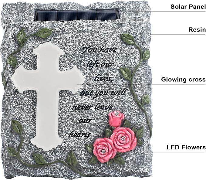Cross Solar Lights Outdoor Garden Memorial Stepping Stone, IP65 Waterproof is Used for Walls or Lawns, A Touching Memorial Gift & Condolence Gifts Grave Decorations for Cemetery-VerdiqueGarden