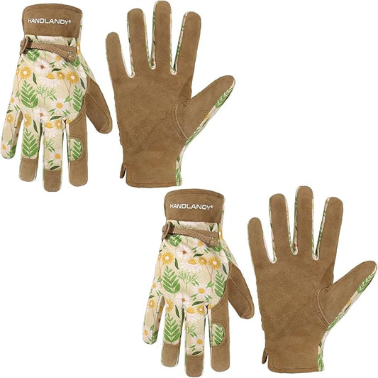 HLDD HANDLANDY Work Gloves for Women and Ladies, Leather Gardening Gloves Flexible Mechanic Working Gloves-VerdiqueGarden