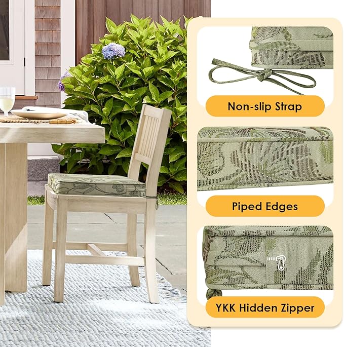 Outdoor Square Corner Seat Cushion, 18.5"x16"x3", Set of 4, Non Slip Seat Cushion Pads with Removable Cover for Patio Furniture, Garden Yard Lawn, Dark Green Vine-VerdiqueGarden