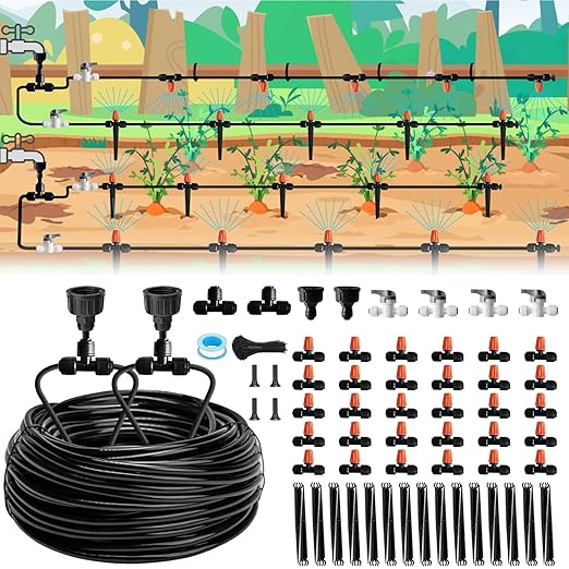 120FT Drip Irrigation Kit for Garden, Quick-Connect Raised Bed Watering System with 1/2" & 1/4", Plant Accessories, Drip Line Kit for Greenhouse, Raised Bed, DIY Micro Sprinklers Set for Yard Outside