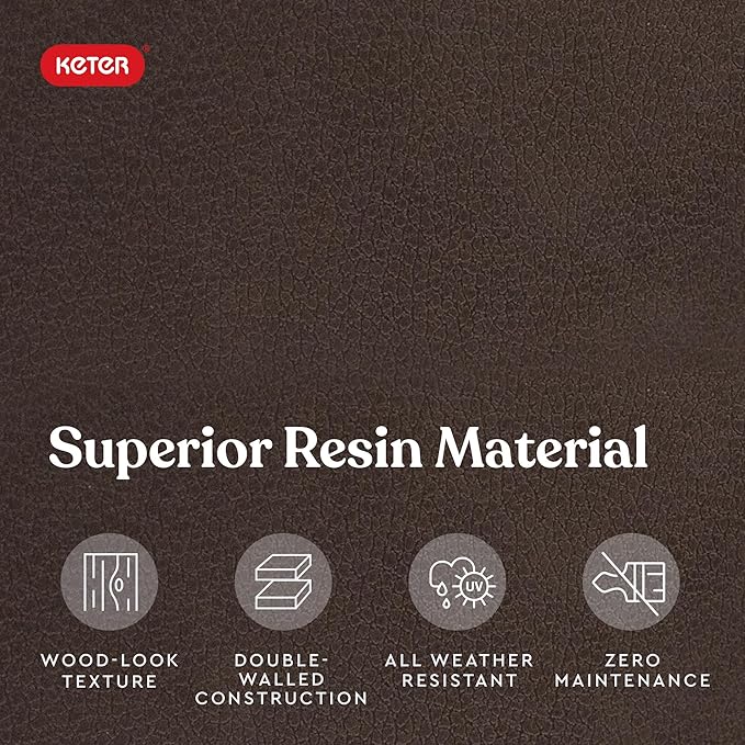 Keter City 30 Gallon Resin Outdoor Storage Box and Patio Furniture Side Table for Pool and Garden Accessories, Brown-VerdiqueGarden