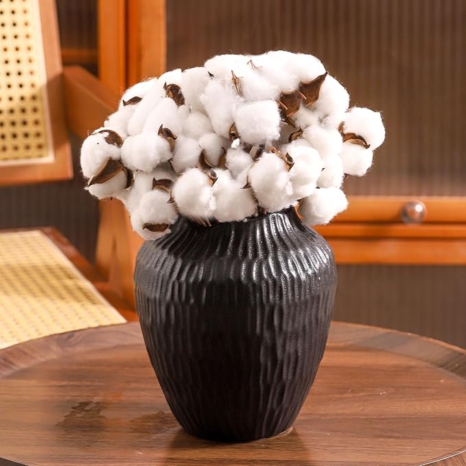 7.8 Inch Black Ceramic Vase - Modern Minimalist Round Vase for Centerpiece, Farmhouse, Living Room-Handcrafted Decorative Design for Dried Flowers, Plants, Home Decor, Rustic & Vintage Styles-VerdiqueGarden