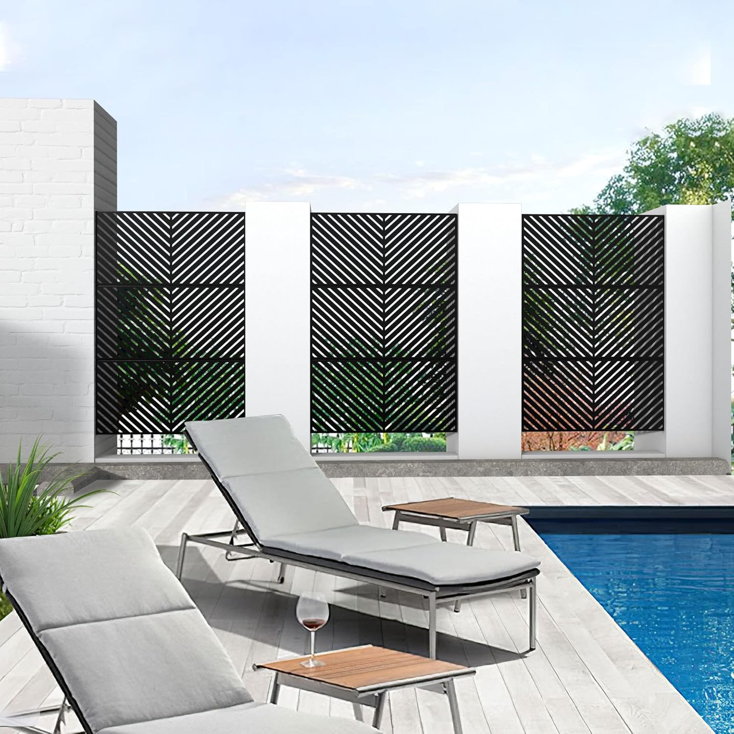 Metal Privacy Screen Outdoor 72" H×47" W,Freestanding Decorative Privacy Screen for Balcony Yard&Garden,Privacy Fence-Black&Arrow-VerdiqueGarden