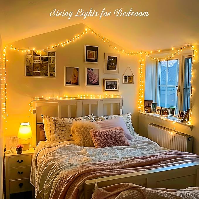 JMEXSUSS 200 LED String Lights Indoor Outdoor Clear Wire, Connectable Warm White Christmas String Lights for Bedroom, 66 Ft Twinkle Fairy String Lights Plug in for Home Wedding Tree Yard Patio Spring-VerdiqueGarden