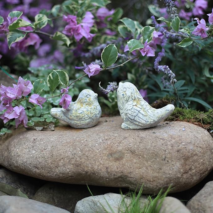 Outdoor Bird Statues Bird Decor Figurines for Home Cement Bird Sculpture for Patio Yard Lawn Ornament, 2style/Set,Indoor Outdoor Stone Bird Decorations Statue-VerdiqueGarden