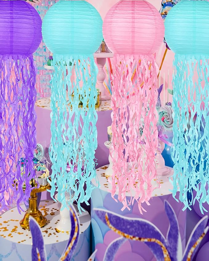 18 Pcs Jellyfish Paper Lanterns Mermaid Birthday Decorations Hanging Lantern Lamps for Ocean Theme Decor Under The Sea Party Supplies-VerdiqueGarden