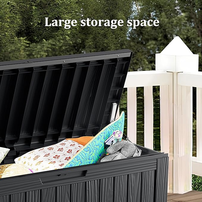 80 Gallon Outdoor Cushion Storage - Waterproof Deck Storage Box & Patio Storage Box, SpaceMax Resin Chest with Lock for Pool/Garden Tools, UV-Resistant, Onyx Black-VerdiqueGarden