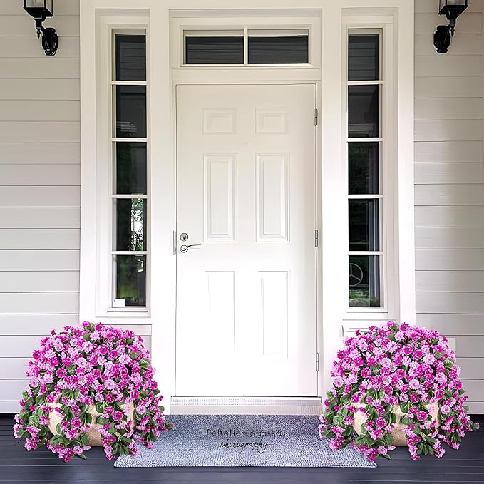 Hanging Baskets Artificial Flowers for Outdoor Interior Decor, Artificial Daisies Flowers Shrubs Plants with Baskets for Home Porch Garden Patio Spring Summer Decoration(Double Lotus)-VerdiqueGarden