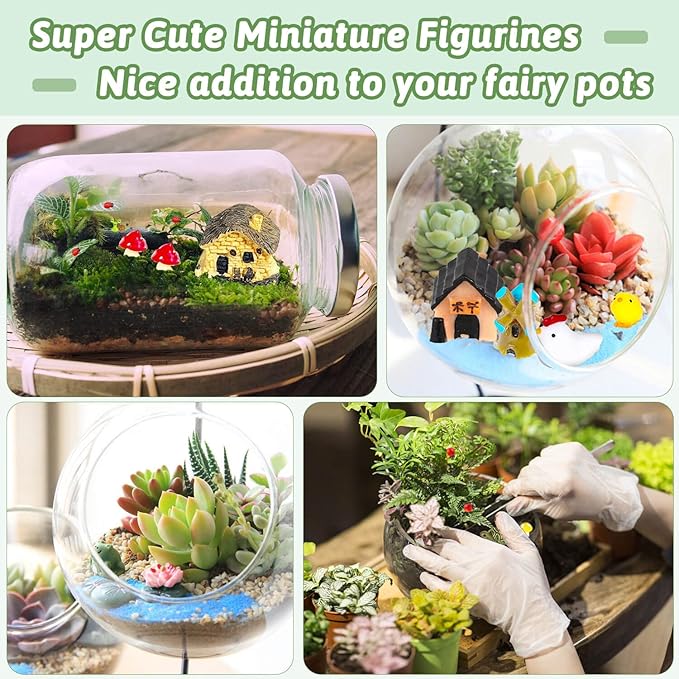 172Pcs Miniature Fairy Garden Accessories Including 100Pcs Fixed Pins, modacraft Fairy Garden Kit Fairy House Animal Figurines Mini Landscape for Garden Dollhouse Potted Plant Bonsai Terrarium Décor-VerdiqueGarden