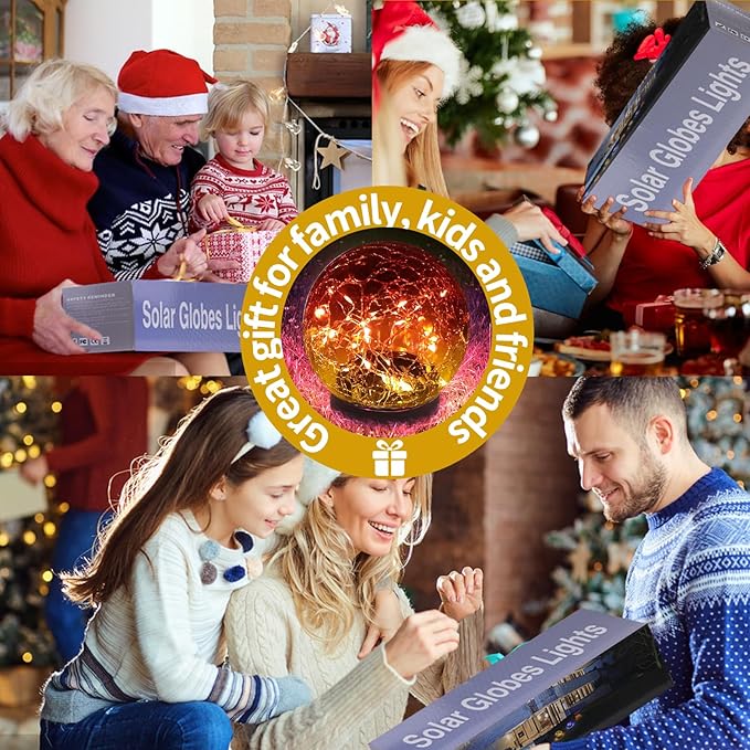 Solar Globe Lights Outdoor Waterproof-Solar Balls Garden-Cracked Glass Ball Solar Lights Outdoor-Solar Orbs Outside-Outdoor Decorations Patio & Yard Lawn Backyard Decor (GUO-XBQ-6-6-6)-VerdiqueGarden