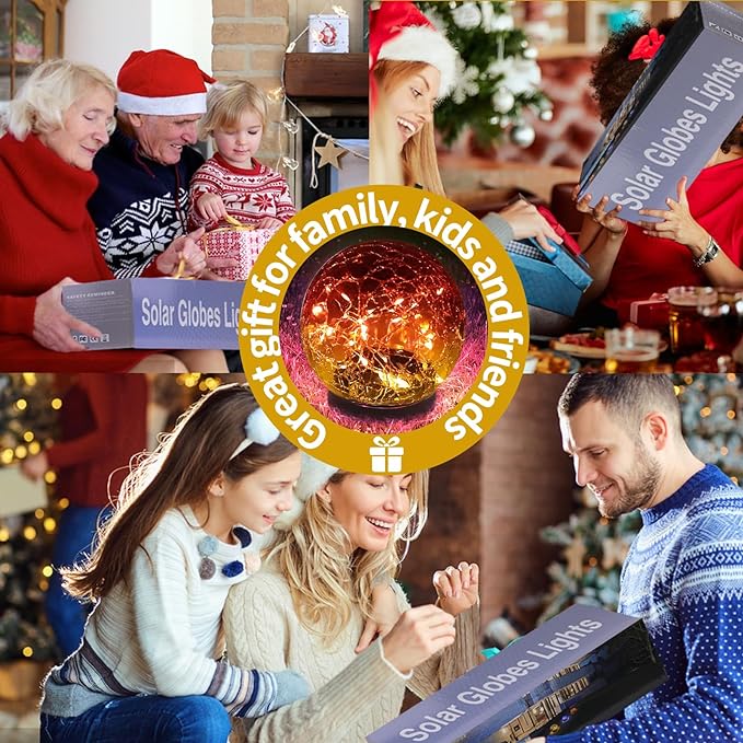 Solar Globe Lights Outdoor Waterproof - Cracked Glass Ball Lights for Garden, Patio, Yard, Lawn and Backyard Decor - Decorative Orbs for Outside-VerdiqueGarden