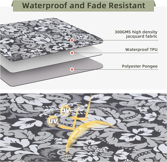 Favoyard Outdoor Seat Cushion 19 x 19 x 3 in Waterproof Pattern Fade Resistant Cover Removable Patio Furniture Cushions Deep Seat & Back Cushion Set with Adjustable Straps for Patio Chair Sofa Couch-VerdiqueGarden