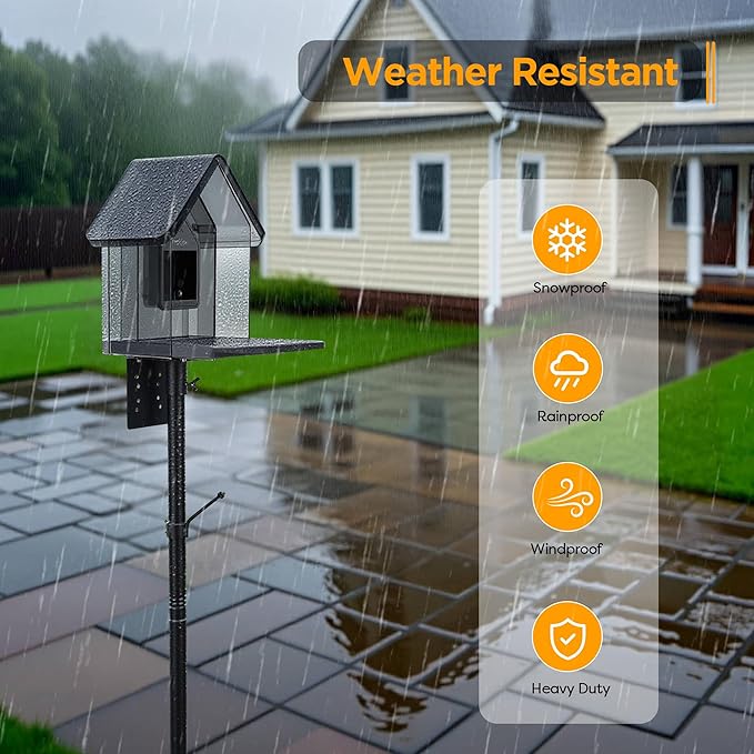 Bird House Pole Kit, Heavy-Duty Adjustable Pole for Outdoors with 5 Prongs Base,Metal Universal Support Pole for Bird Feeders,Solar Pannel,Black-VerdiqueGarden