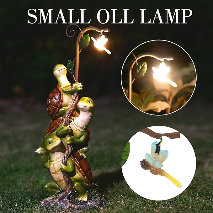 Turtle Figurine Garden Decor, Solar Turtle Outdoor Statue, Funny Turtle Gift Sculpture Decoration for Home Patio Yard Lawn Porch Ornament-VerdiqueGarden