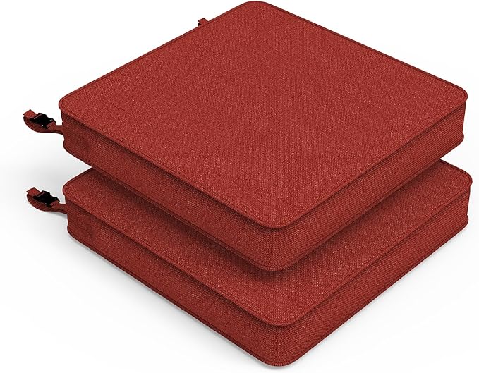 LVTXIII Patio Chair Cushions 19"x19"x3", Water-Repellent Outdoor Seat Cushions for Patio Furniture, Square Chair Pads with Ties for Home Garden Decoration, Set of 2, Brick Red-VerdiqueGarden