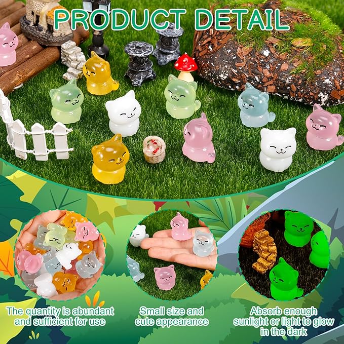100 Pcs Luminous Mini Cat Figurines Resin Tiny Cat Animal Figurines Glow in The Dark Miniature Cat Statues Ornaments for DIY Cake Decoration Ornaments Crafts Moss Landscape Decoration-VerdiqueGarden