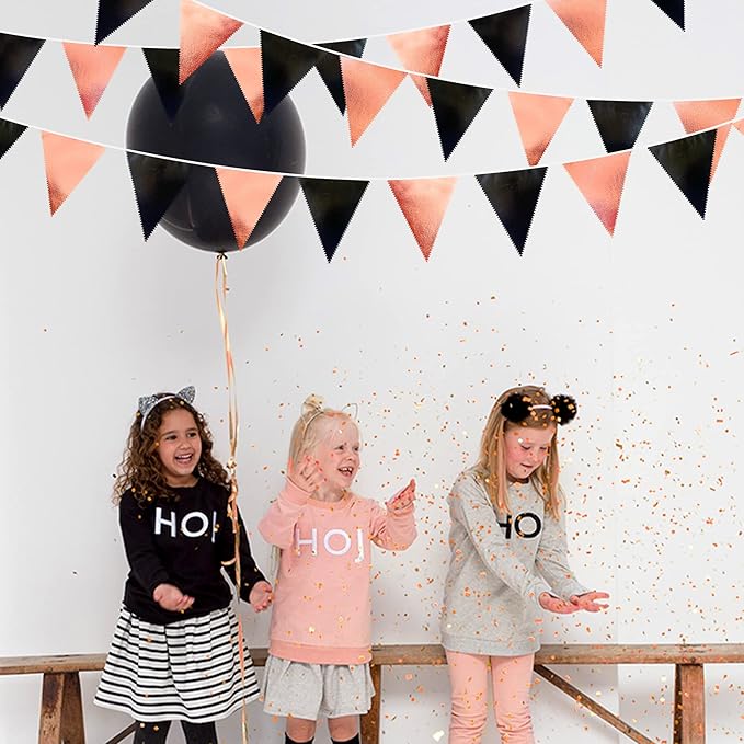 Black Rose Gold Party Decorations Triangle Pennant Banner Flag Rose Gold Black Metallic Fabric Bunting Garland for Graduation Birthday Wedding Engagement Bachelorette Celebration Hen Party Supplies-VerdiqueGarden