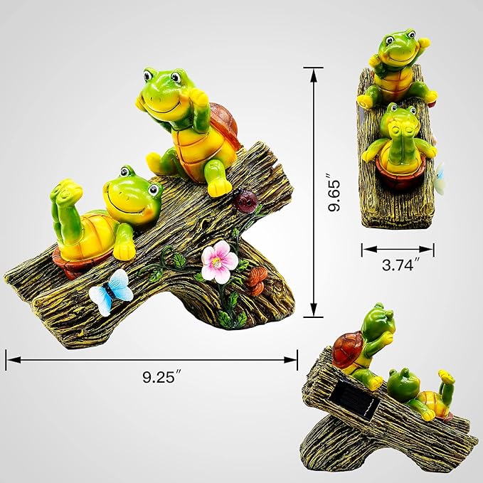 Garden Turtle Figurines Outdoor Decorations, Solar Statue Sweet Frog Face Turtles Decor with 4 LED Lights, Unique Garden Art Resin Statue Gifts for Patio Lawn Porch Yard-VerdiqueGarden