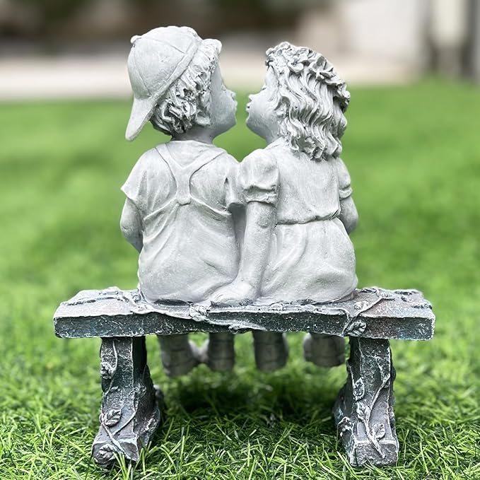 Elenon Garden First Kiss Outdoor Statue Decorative, Flower Bed Decor Boy and Girl Garden Statues, Couple Puppy Love Garden Sculpture for Yard Patio Art Decoration-VerdiqueGarden