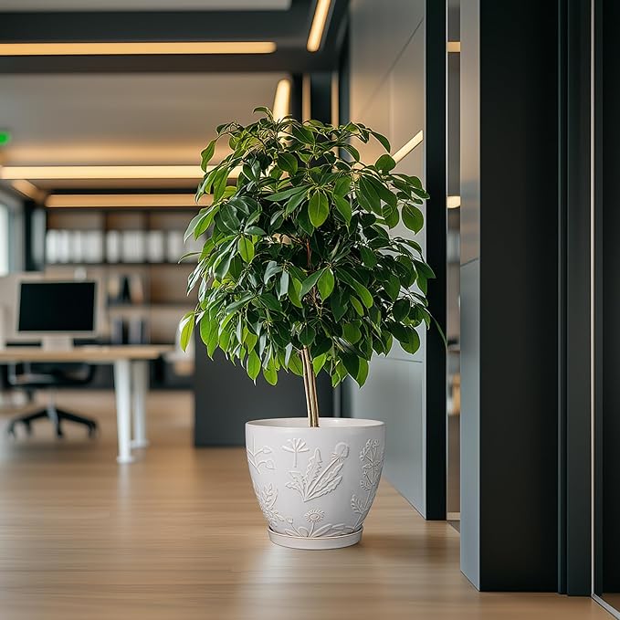 10 Inch Plant Pot Ceramic Planter Pot with Drainage Hole and Saucer Round Planter Large Flower Pot for Indoor Outdoor Plants Home Garden Decor White-VerdiqueGarden