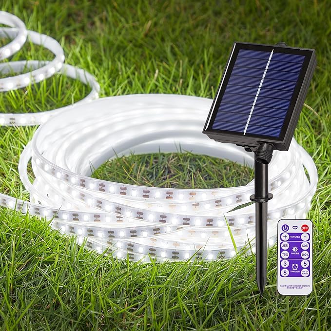 LUHLEE Solar LED Strip Lights, Upgrade Outdoor Rope Lights 8 Lighting Modes,IP65 Waterproof String Lights for Patio Yard Deck Porch Balcony Garden (White, 16.4 ft)-VerdiqueGarden