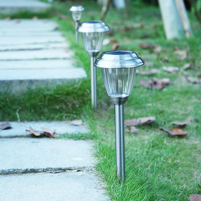 Solar LED Outdoor Lights 8-Pack Stainless Steel Pathway Landscape Lights for Outdoor Path Patio Yard Deck Driveway and Garden, (Silver)-VerdiqueGarden