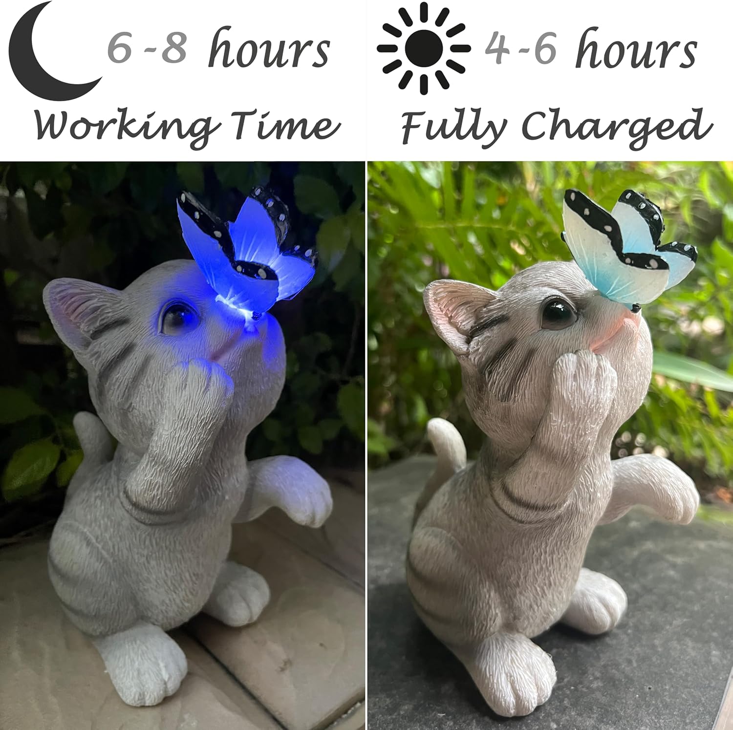 Solar Cat Outdoor Figurines Garden Decor with Butterfly Cat Statue Light for Lawn Ornaments Porch Patio Balcony Yard Decorations Outdoor Birthday Gifts for Women Grandma Mother’s Day-VerdiqueGarden