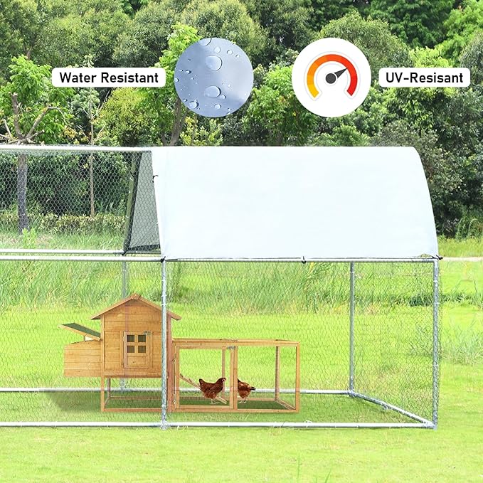4ever2buy Chicken Runs for Yard with Cover, Large Metal Chicken Run Walk in Metal, Outside Dog Kennel with Roof, Flat Roofed Outdoor Kennel for Cats(9.2’Lx12.47’Wx6.4’H)-VerdiqueGarden